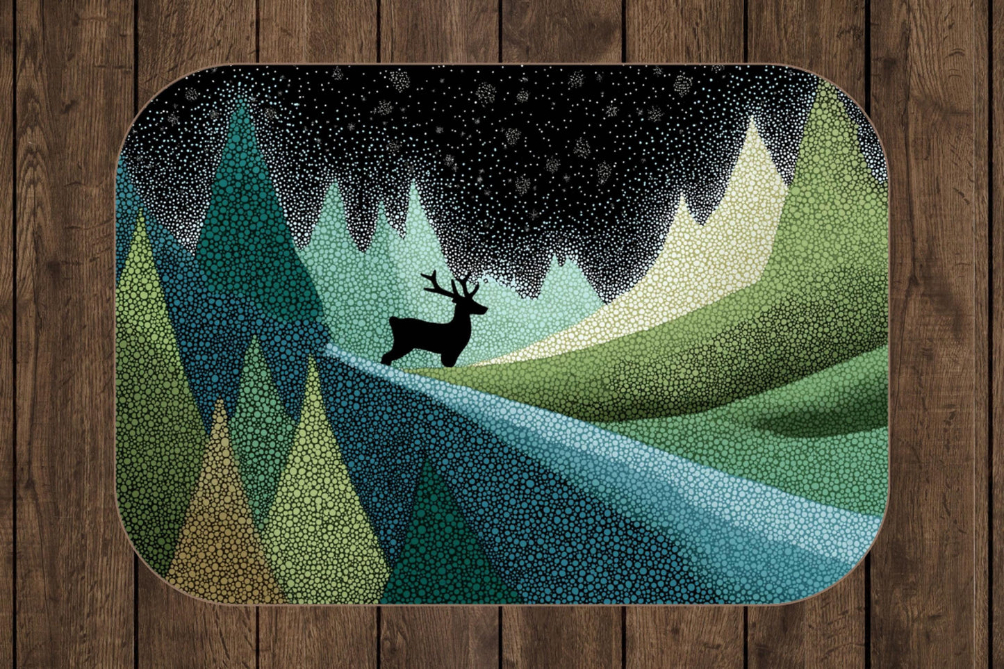Starry Night Forest Sherpa Throw Blanket Woodland Deer Design