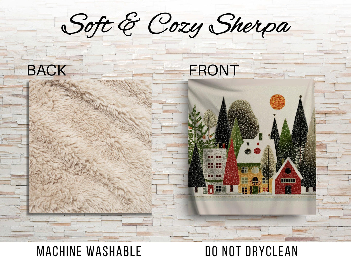 Cozy Winter Village Sherpa Throw Blanket Scandinavian Holiday Design