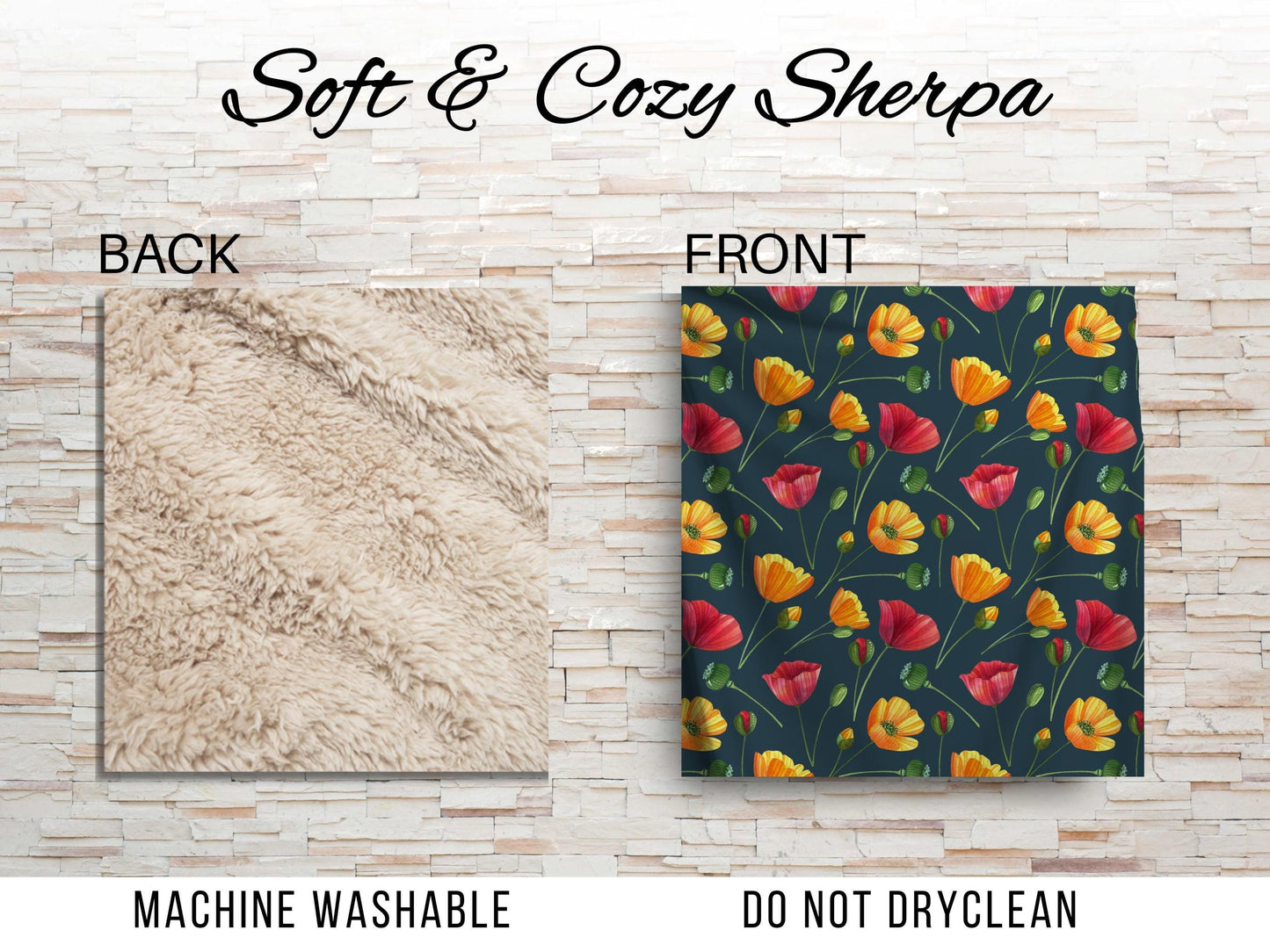 Red Orange Poppy Sherpa Throw Blanket Vibrant Floral Design