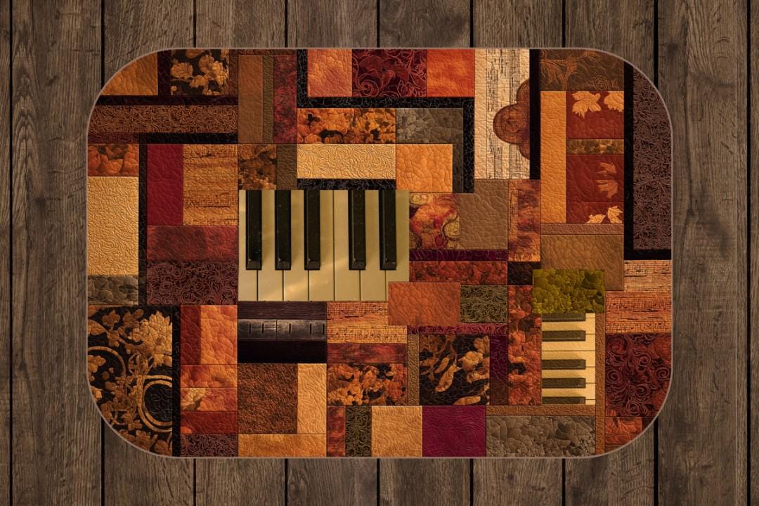 Vintage Piano Quilt Sherpa Throw Blanket Musical Patchwork Design