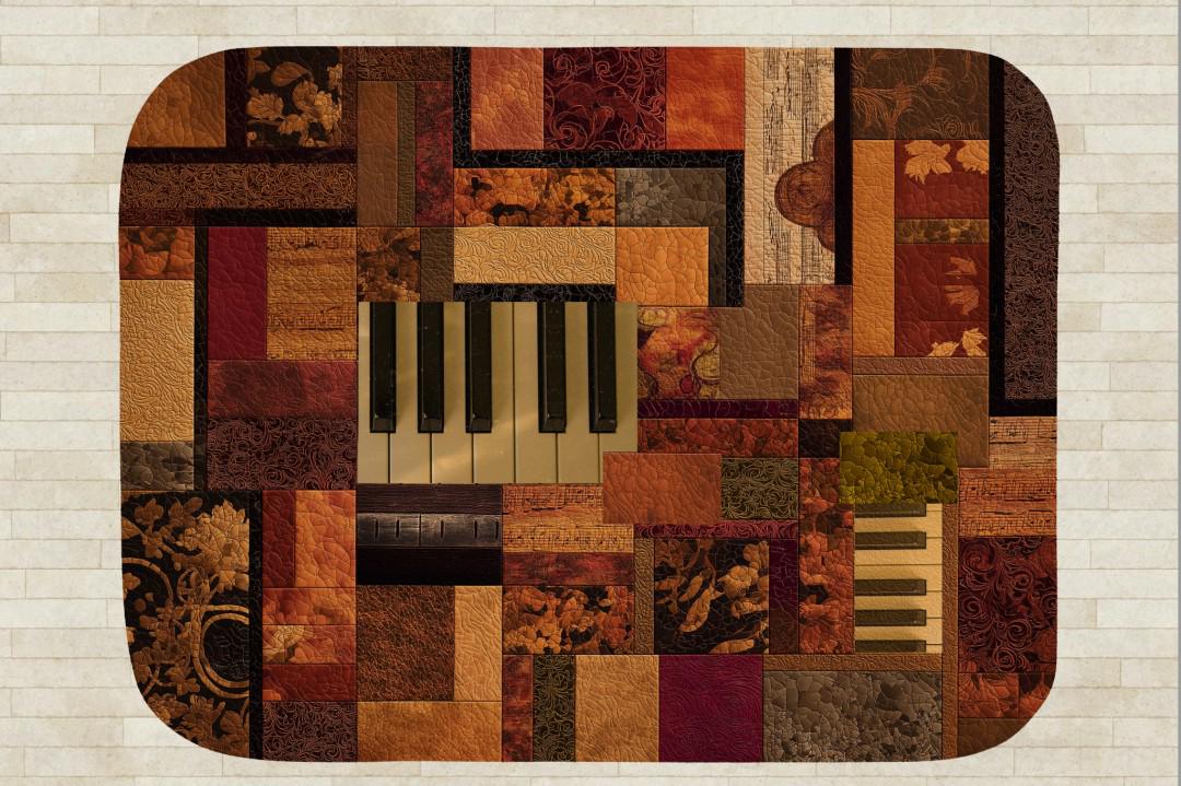 Vintage Piano Quilt Sherpa Throw Blanket Musical Patchwork Design