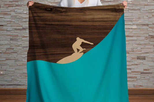 Surfer Wave Silhouette Sherpa Throw Blanket Coastal Surf Design
