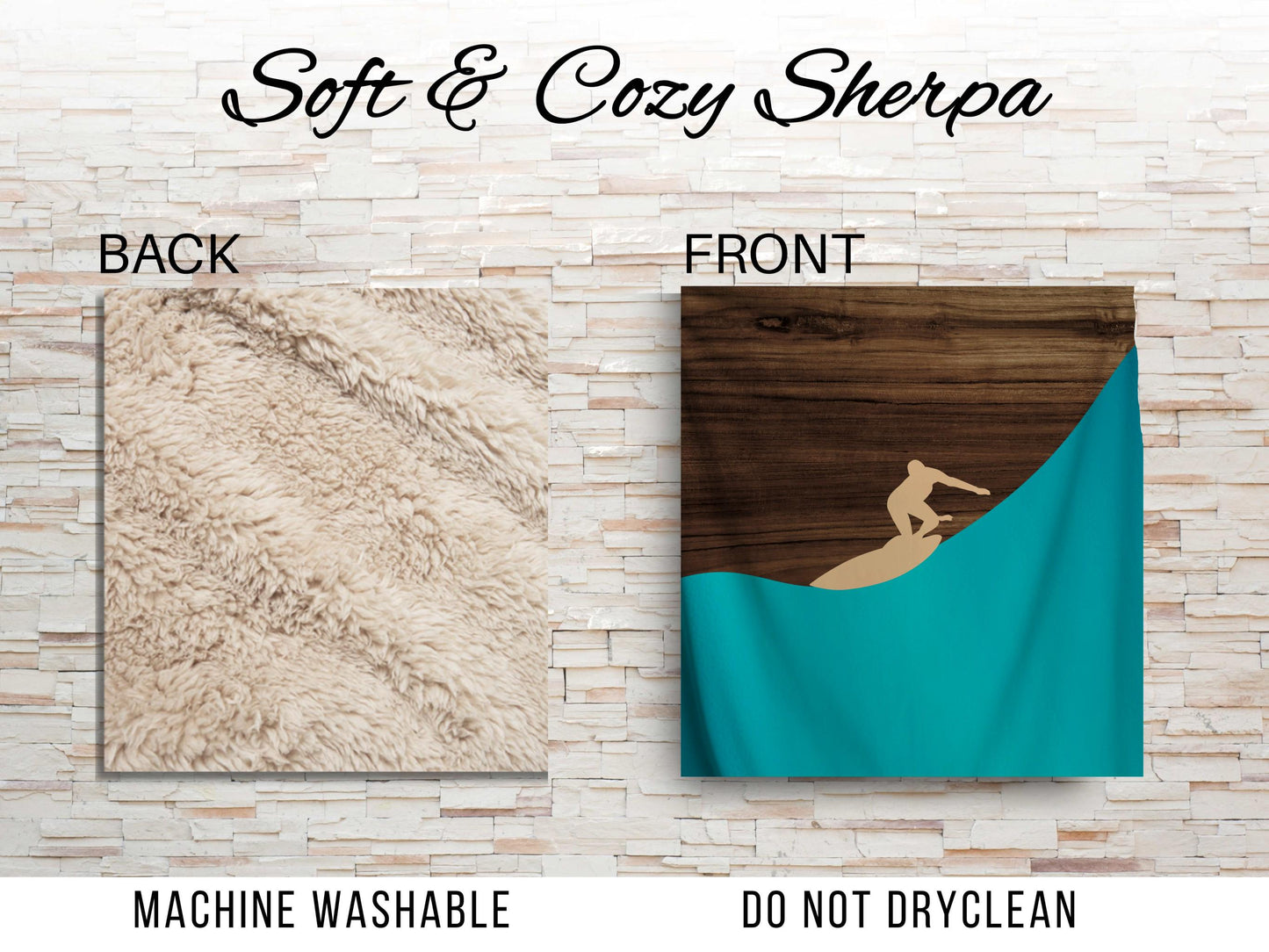 Surfer Wave Silhouette Sherpa Throw Blanket Coastal Surf Design