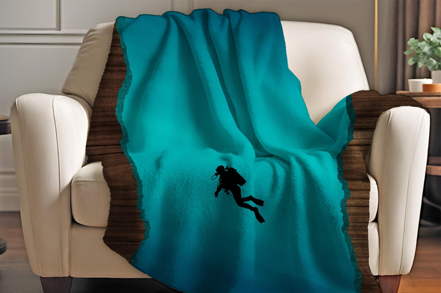Scuba Diver Ocean Sherpa Throw Blanket Deep Sea Adventure Design