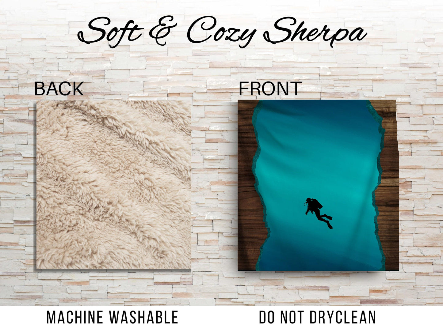 Scuba Diver Ocean Sherpa Throw Blanket Deep Sea Adventure Design