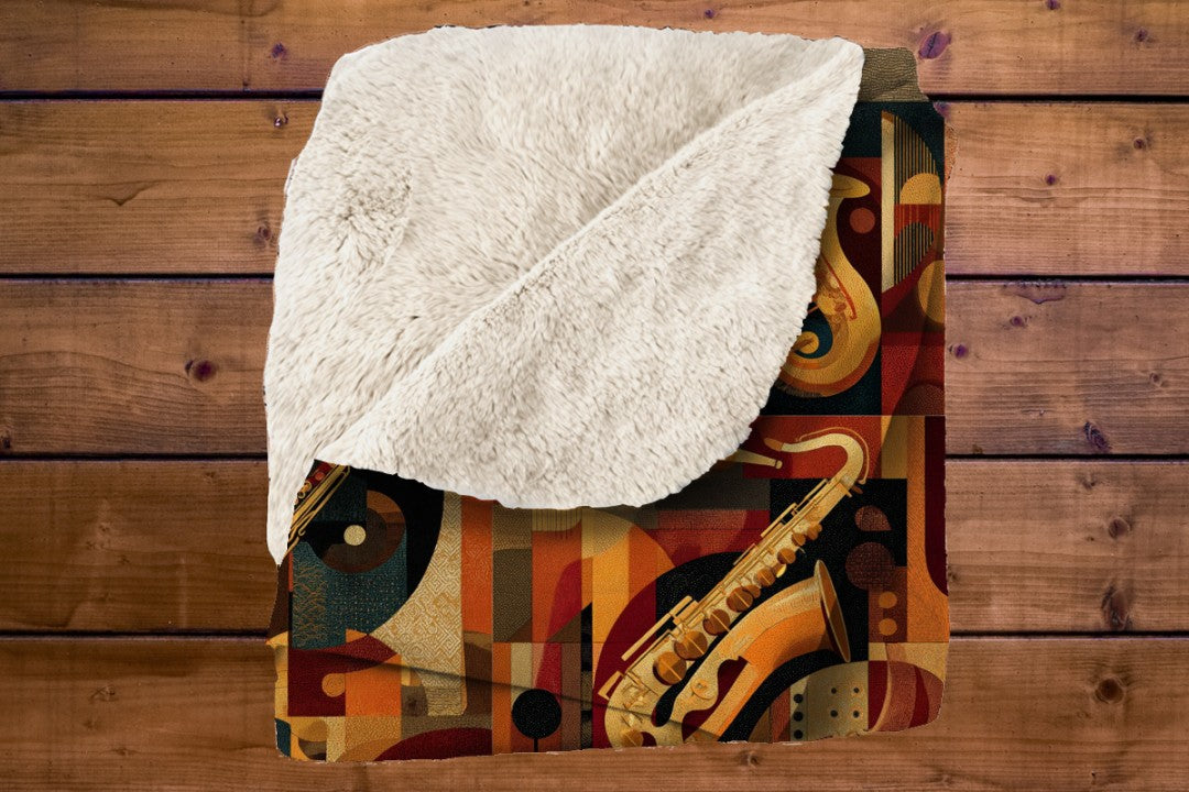 Jazz Saxophone Sherpa Throw Blanket Retro Abstract Music Design