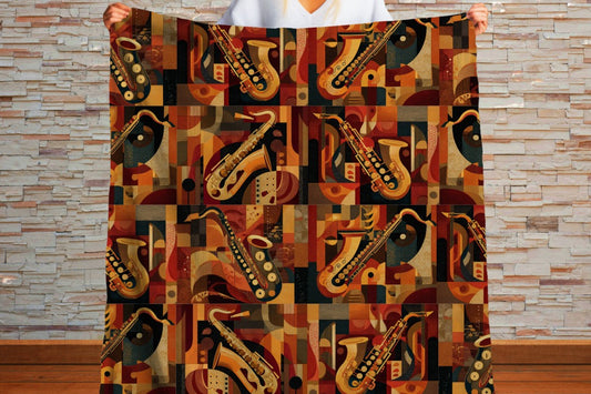 Jazz Saxophone Sherpa Throw Blanket Retro Abstract Music Design