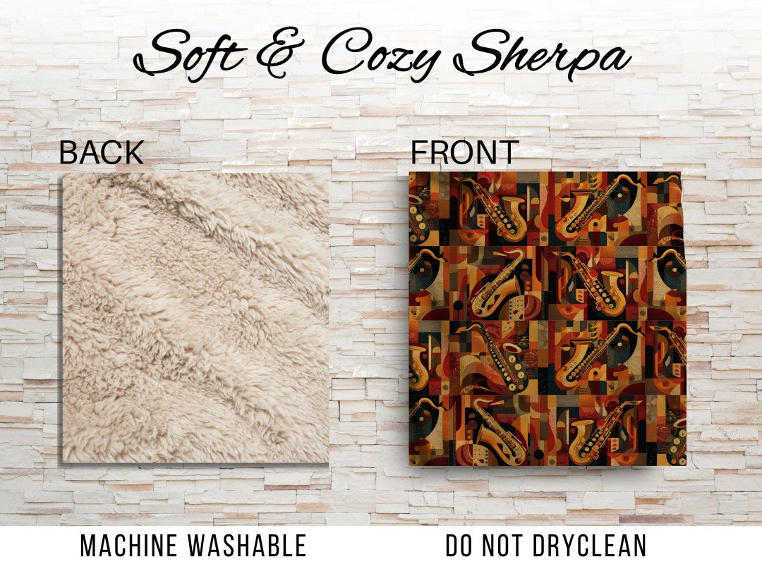 Jazz Saxophone Sherpa Throw Blanket Retro Abstract Music Design