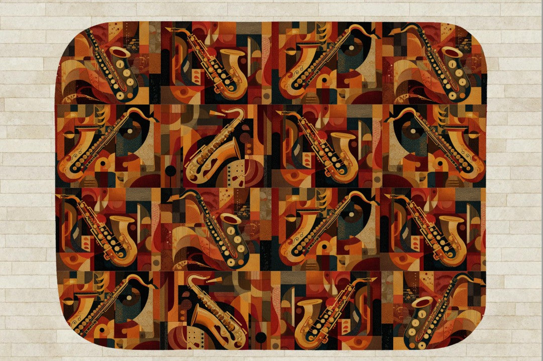 Jazz Saxophone Sherpa Throw Blanket Retro Abstract Music Design