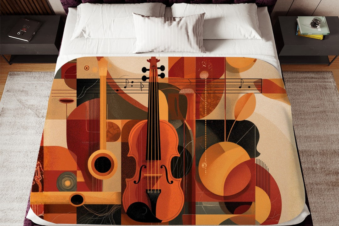 Violin Sherpa Throw Blanket Abstract Music Art Design Cozy Musician Gift