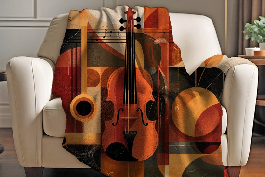 Violin Sherpa Throw Blanket Abstract Music Art Design Cozy Musician Gift