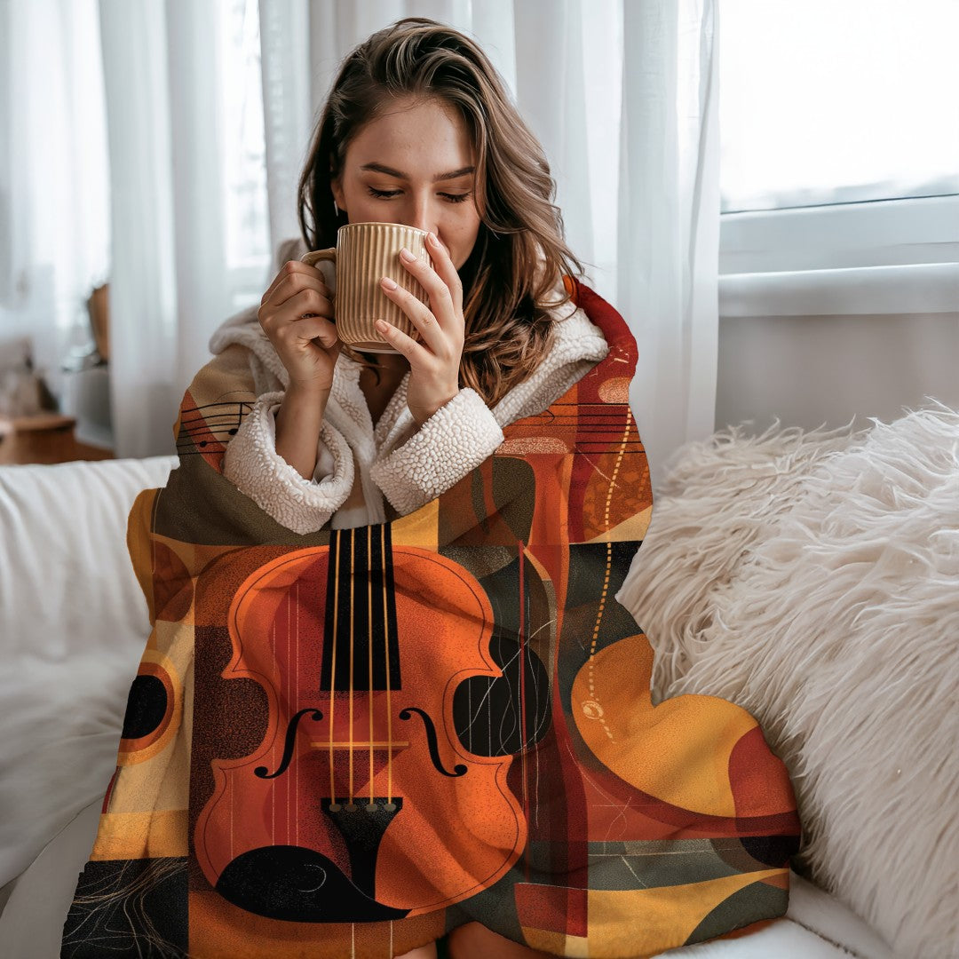 Violin Sherpa Throw Blanket Abstract Music Art Design Cozy Musician Gift