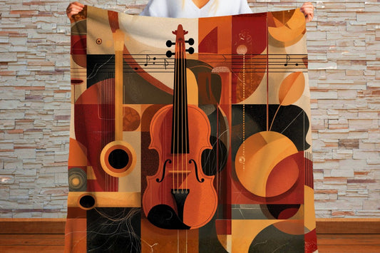 Violin Sherpa Throw Blanket Abstract Music Art Design Cozy Musician Gift