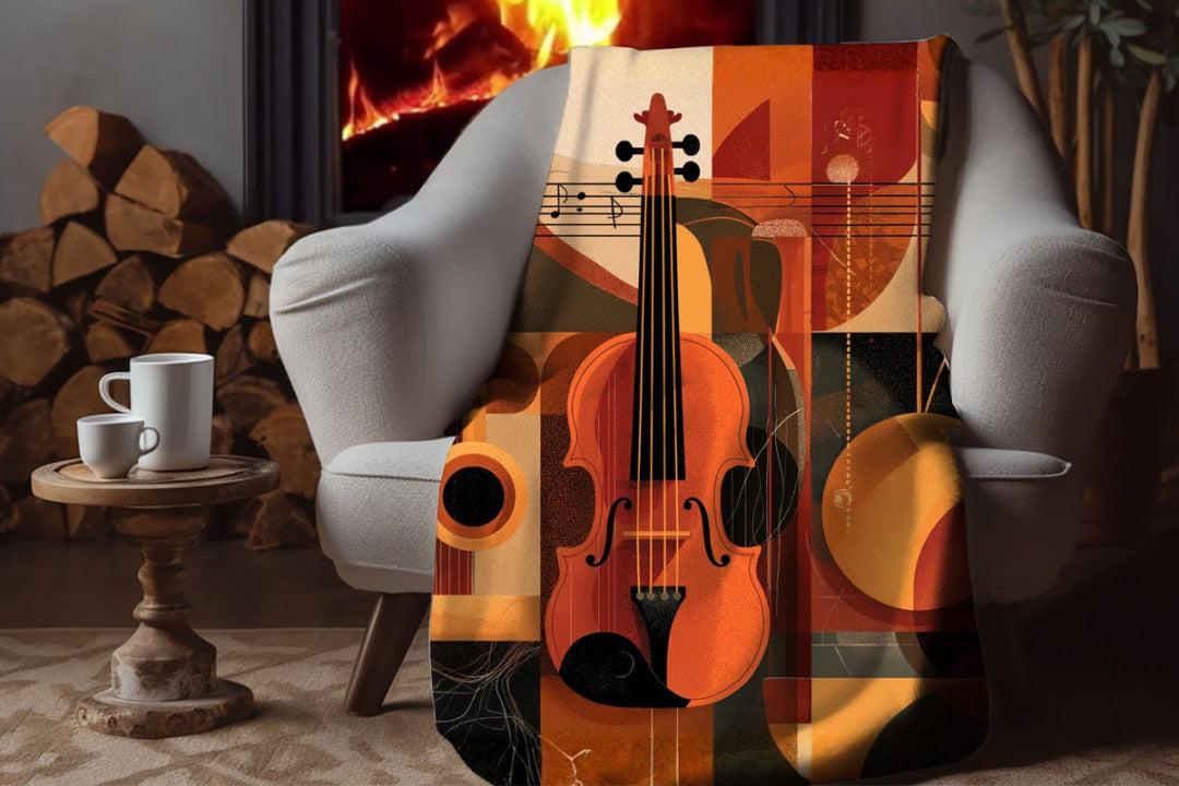 Violin Sherpa Throw Blanket Abstract Music Art Design Cozy Musician Gift