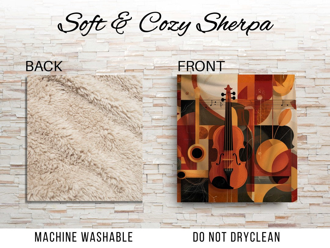 Violin Sherpa Throw Blanket Abstract Music Art Design Cozy Musician Gift