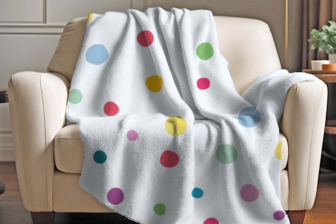 Polka Dot Sherpa Throw Blanket Pastel Colorful Pattern Cozy Nursery Decor
