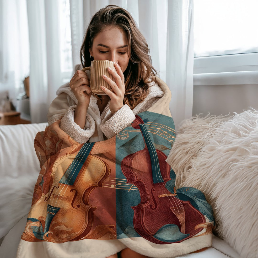 Violin Floral Sherpa Throw Blanket Music Botanical Art Design