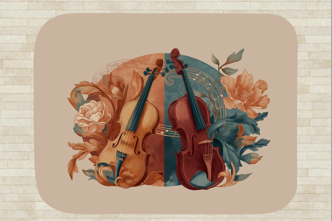 Violin Floral Sherpa Throw Blanket Music Botanical Art Design
