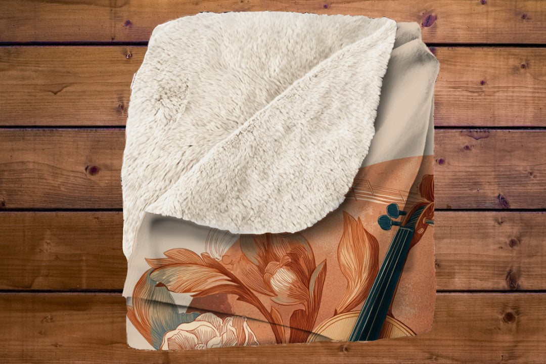 Violin Floral Sherpa Throw Blanket Music Botanical Art Design