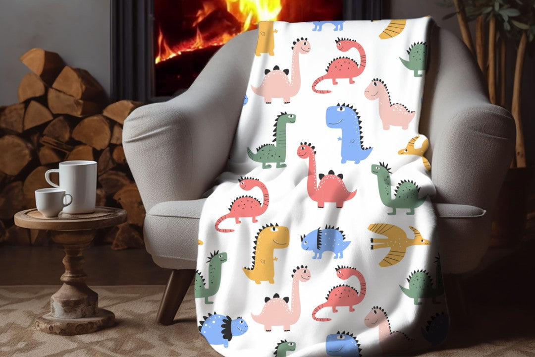 Dinosaur Sherpa Throw Blanket Cute Kids Pattern Nursery Decor