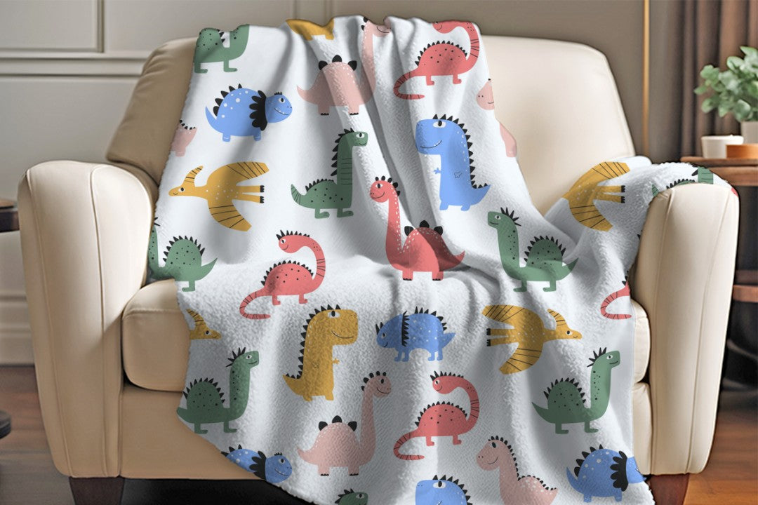 Dinosaur Sherpa Throw Blanket Cute Kids Pattern Nursery Decor