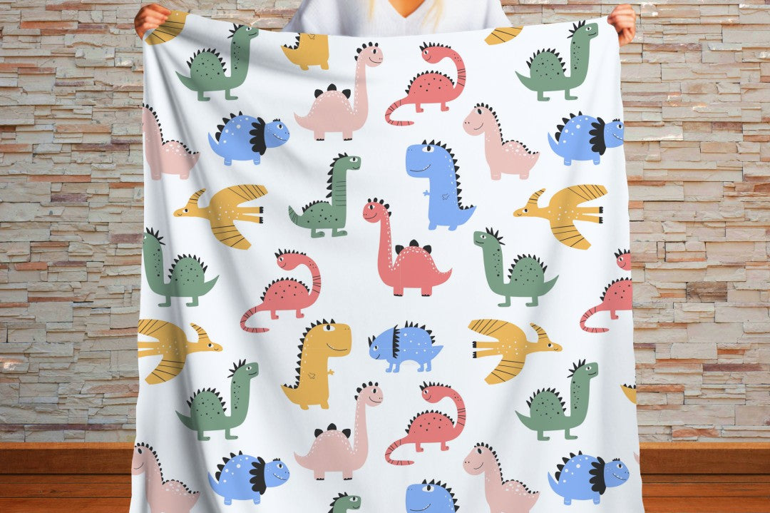 Dinosaur Sherpa Throw Blanket Cute Kids Pattern Nursery Decor
