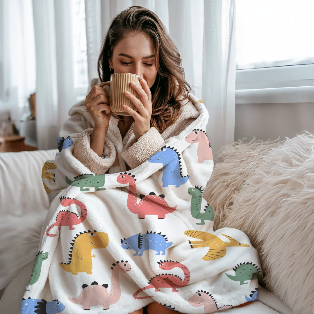 Dinosaur Sherpa Throw Blanket Cute Kids Pattern Nursery Decor
