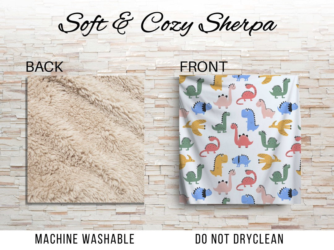 Dinosaur Sherpa Throw Blanket Cute Kids Pattern Nursery Decor