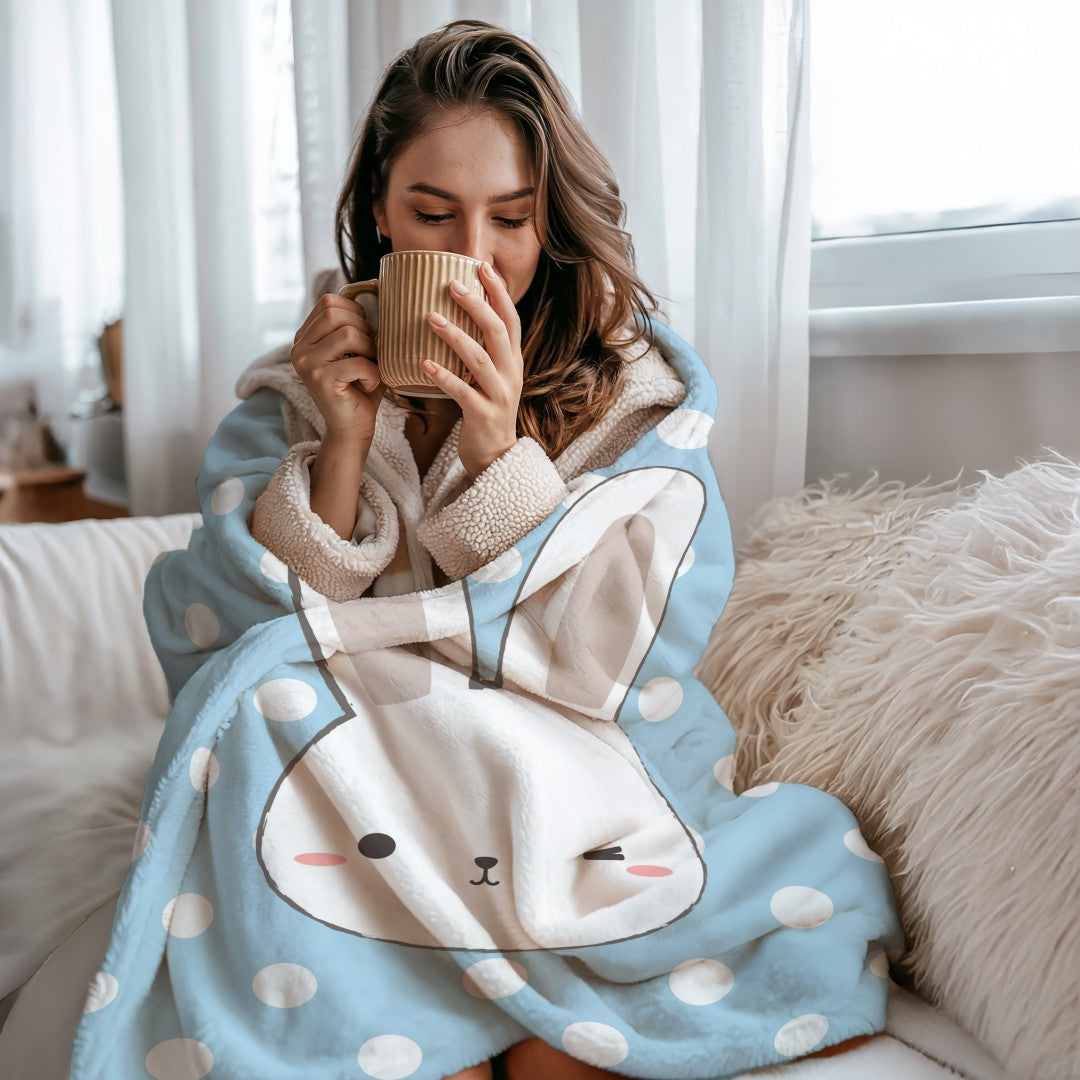 Bunny Sherpa Throw Blanket Blue Polka Dot Cute Nursery Design