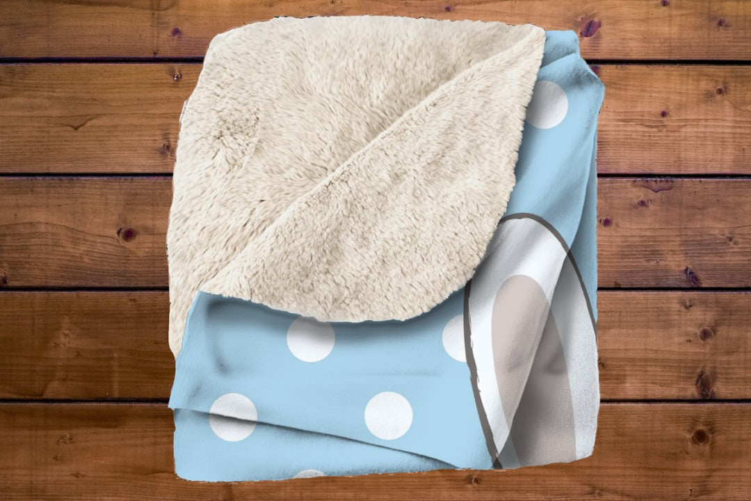 Bunny Sherpa Throw Blanket Blue Polka Dot Cute Nursery Design