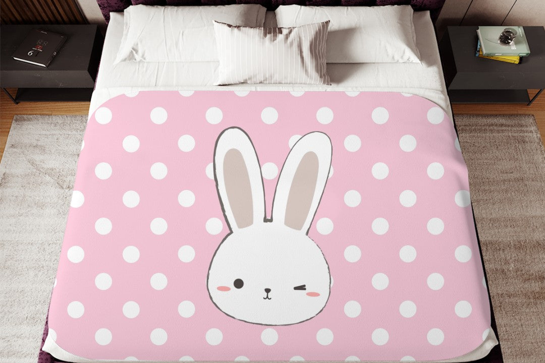 Bunny Sherpa Throw Blanket Pink Polka Dot Cute Nursery Design
