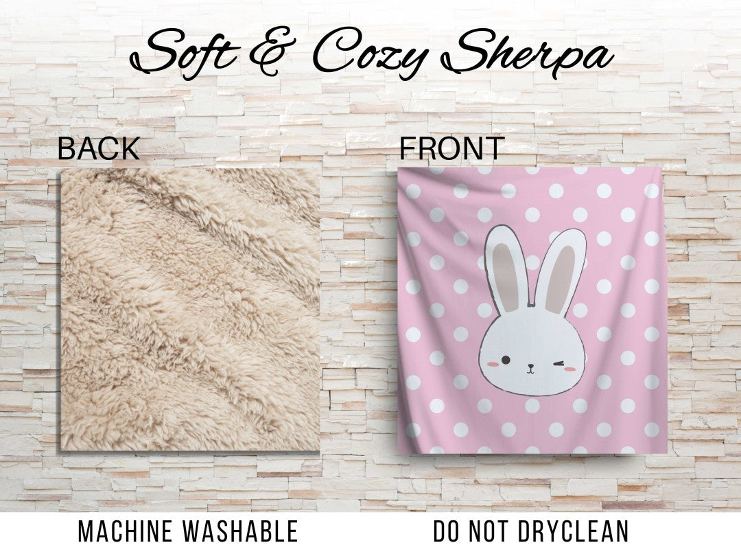 Bunny Sherpa Throw Blanket Pink Polka Dot Cute Nursery Design