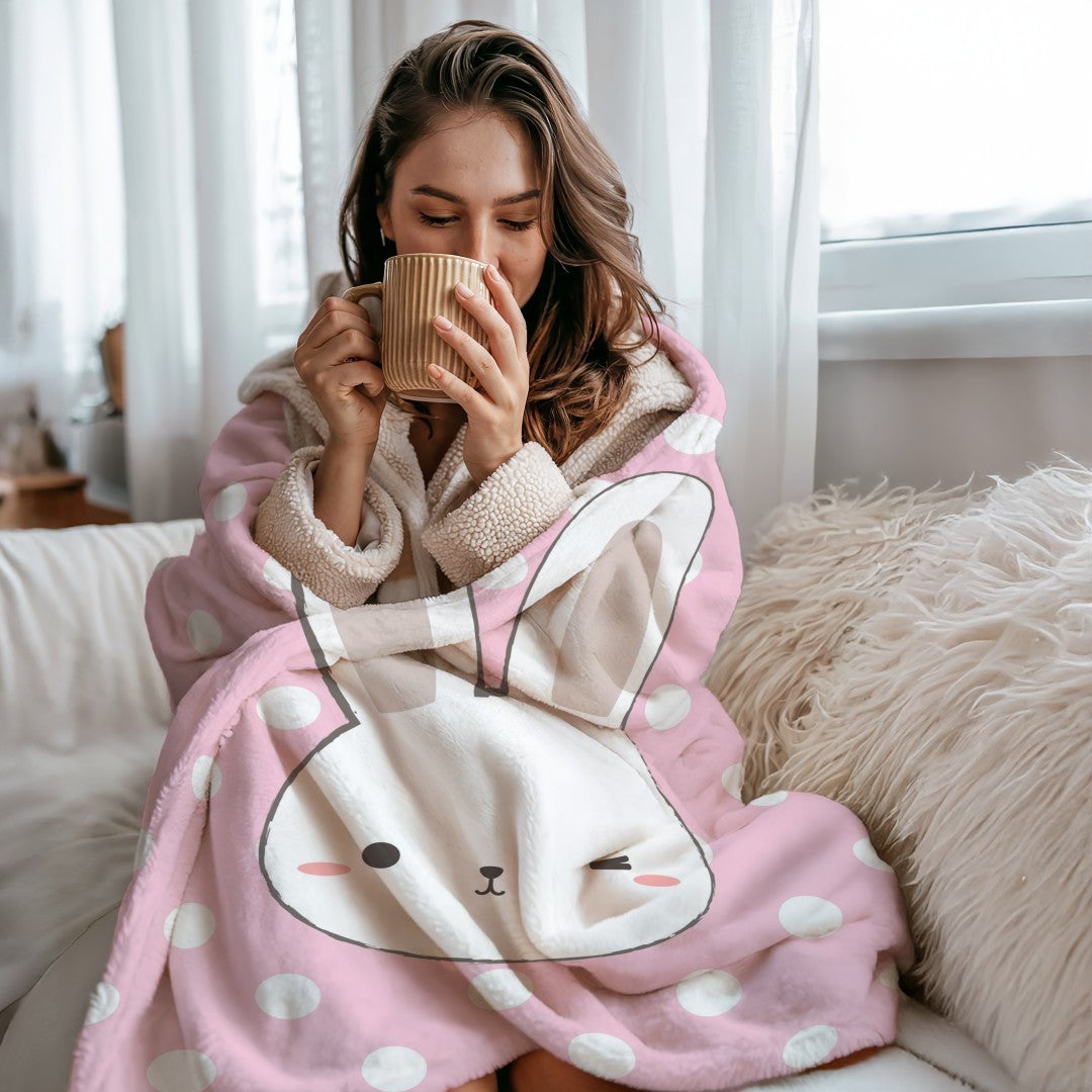 Bunny Sherpa Throw Blanket Pink Polka Dot Cute Nursery Design