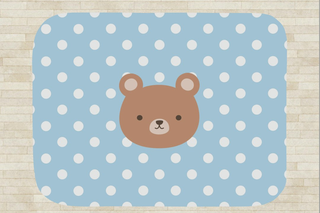 Bear Sherpa Throw Blanket Blue Polka Dot Cute Nursery Decor