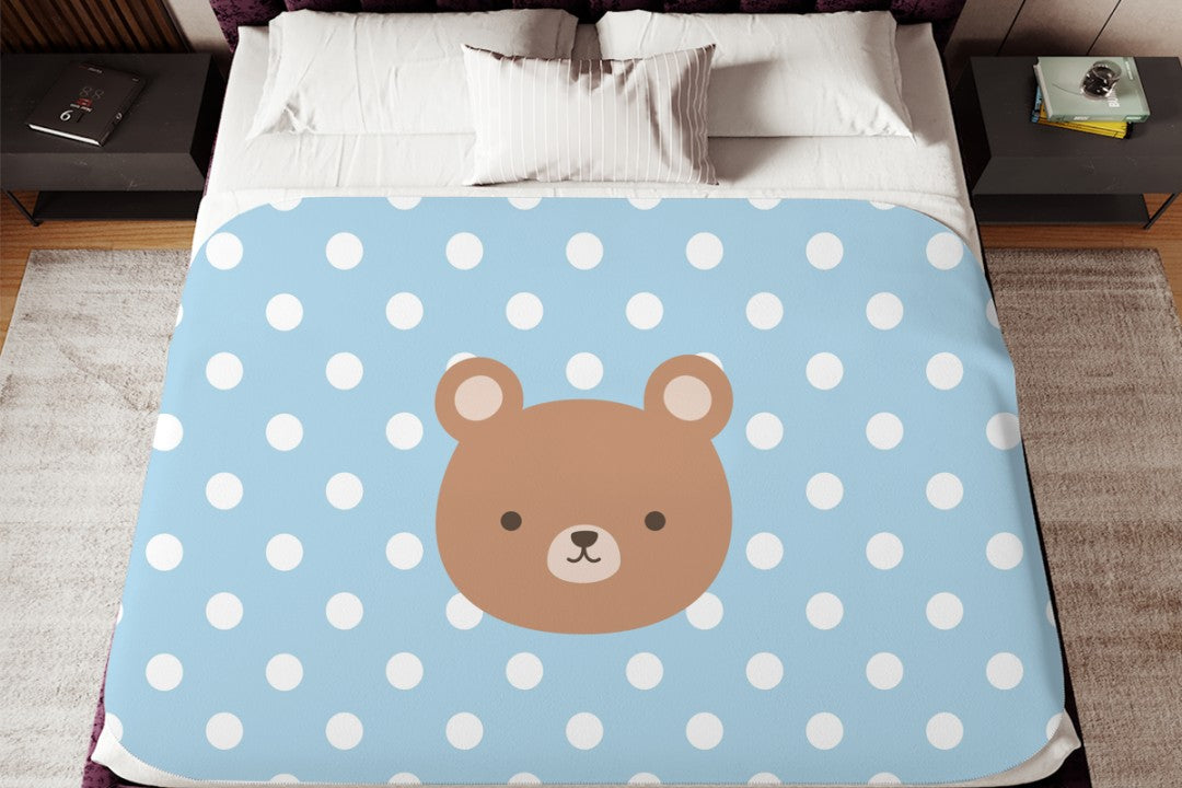 Bear Sherpa Throw Blanket Blue Polka Dot Cute Nursery Decor