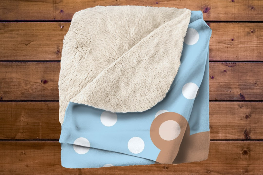 Bear Sherpa Throw Blanket Blue Polka Dot Cute Nursery Decor