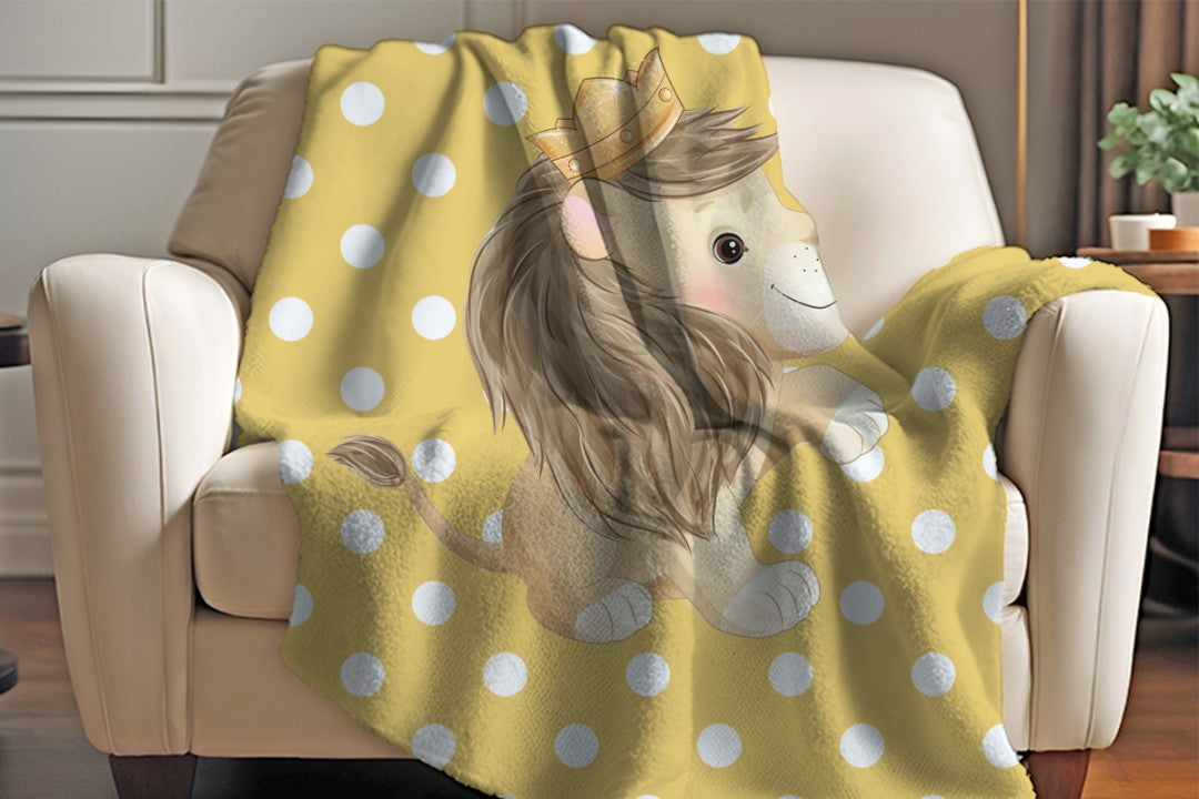 Lion Sherpa Throw Blanket Yellow Polka Dot Cute Nursery Design