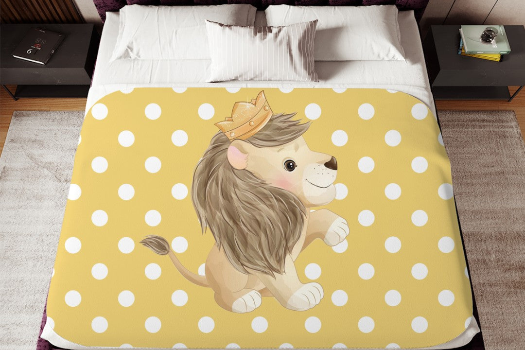 Lion Sherpa Throw Blanket Yellow Polka Dot Cute Nursery Design