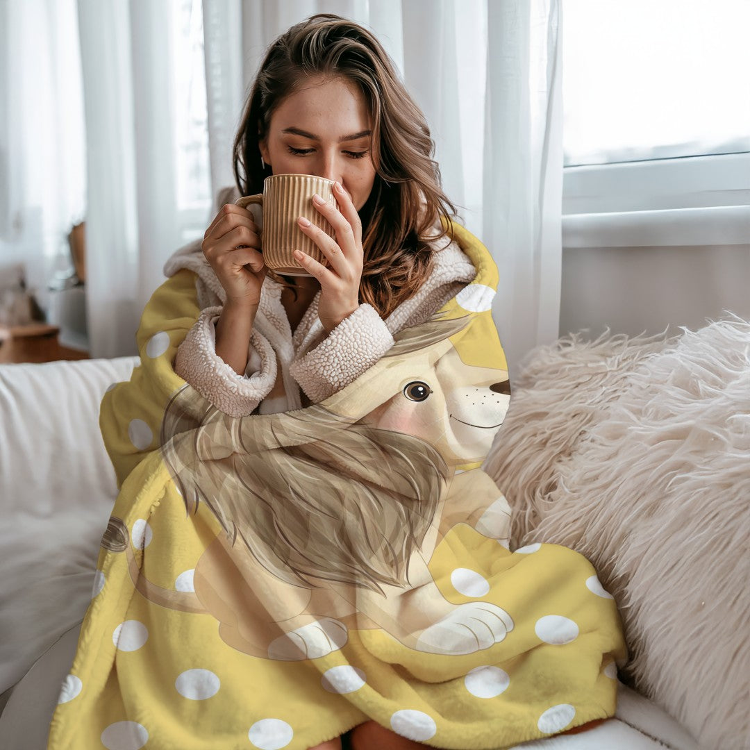 Lion Sherpa Throw Blanket Yellow Polka Dot Cute Nursery Design