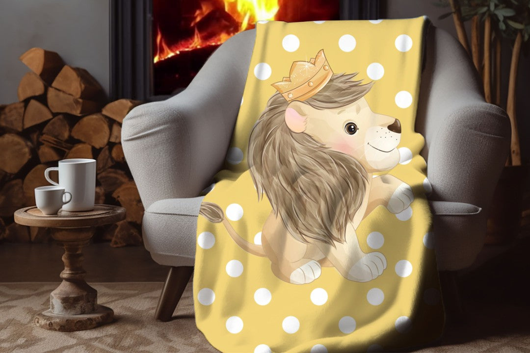 Lion Sherpa Throw Blanket Yellow Polka Dot Cute Nursery Design