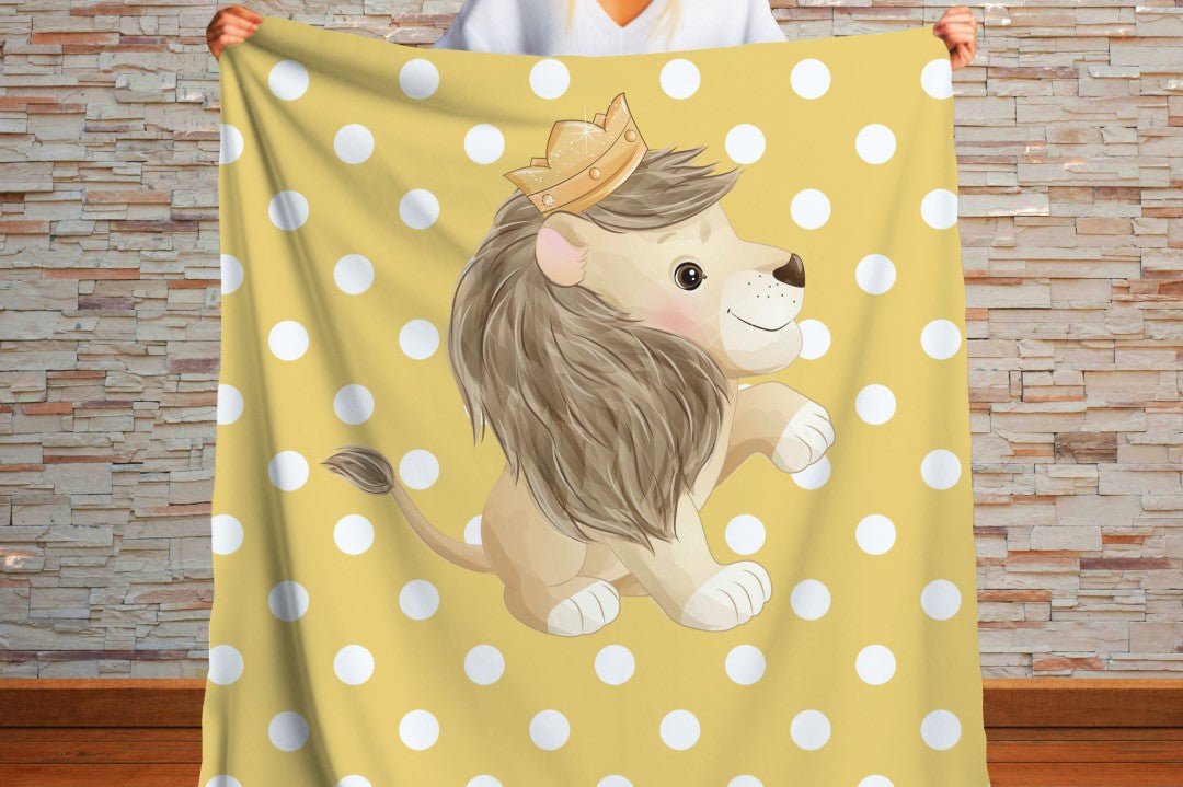 Lion Sherpa Throw Blanket Yellow Polka Dot Cute Nursery Design