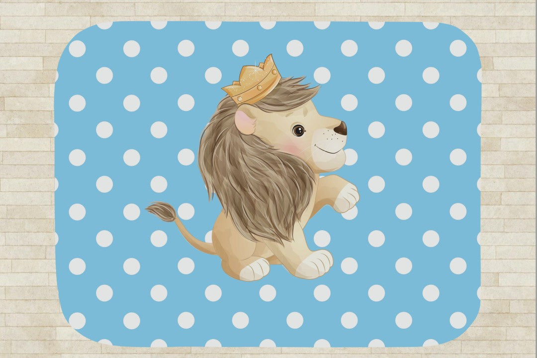 Lion Sherpa Throw Blanket Blue Polka Dot Cute Nursery Design