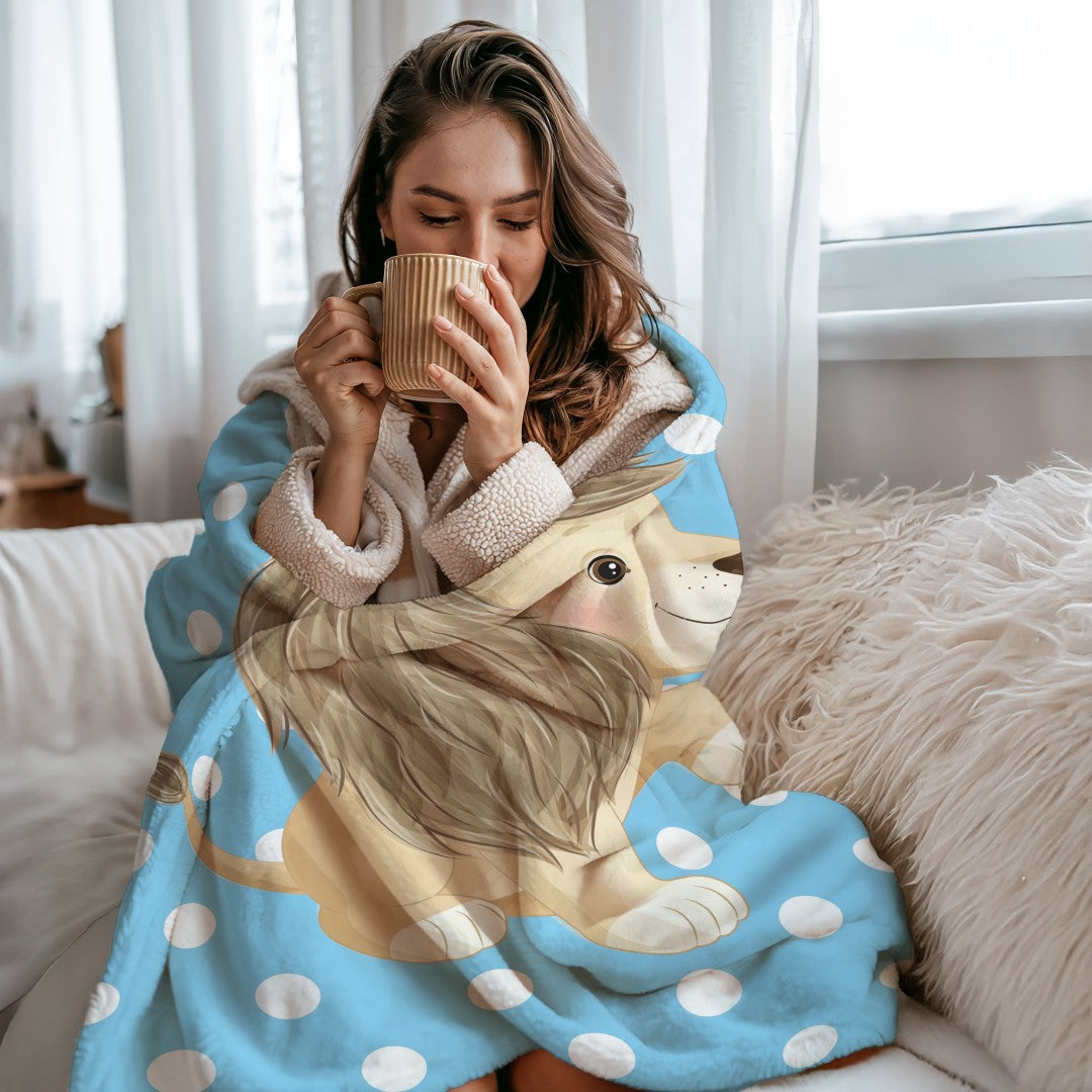 Lion Sherpa Throw Blanket Blue Polka Dot Cute Nursery Design