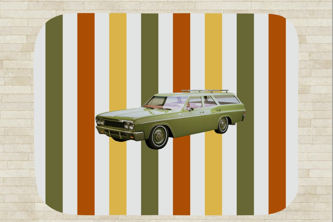 Station Wagon Sherpa Throw Blanket Retro Car Art Design