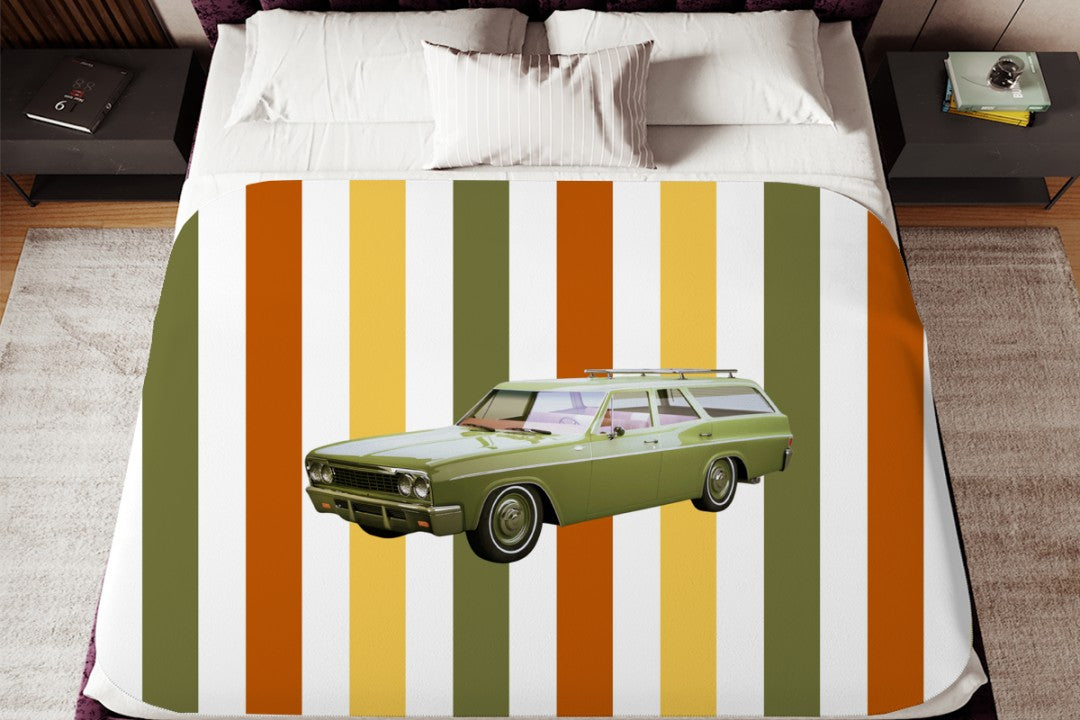 Station Wagon Sherpa Throw Blanket Retro Car Art Design