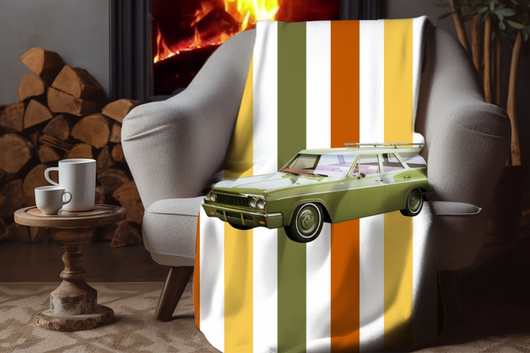 Station Wagon Sherpa Throw Blanket Retro Car Art Design
