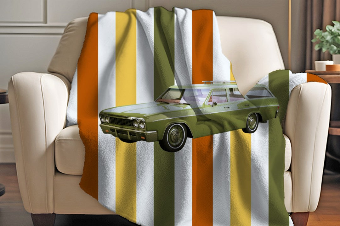 Station Wagon Sherpa Throw Blanket Retro Car Art Design