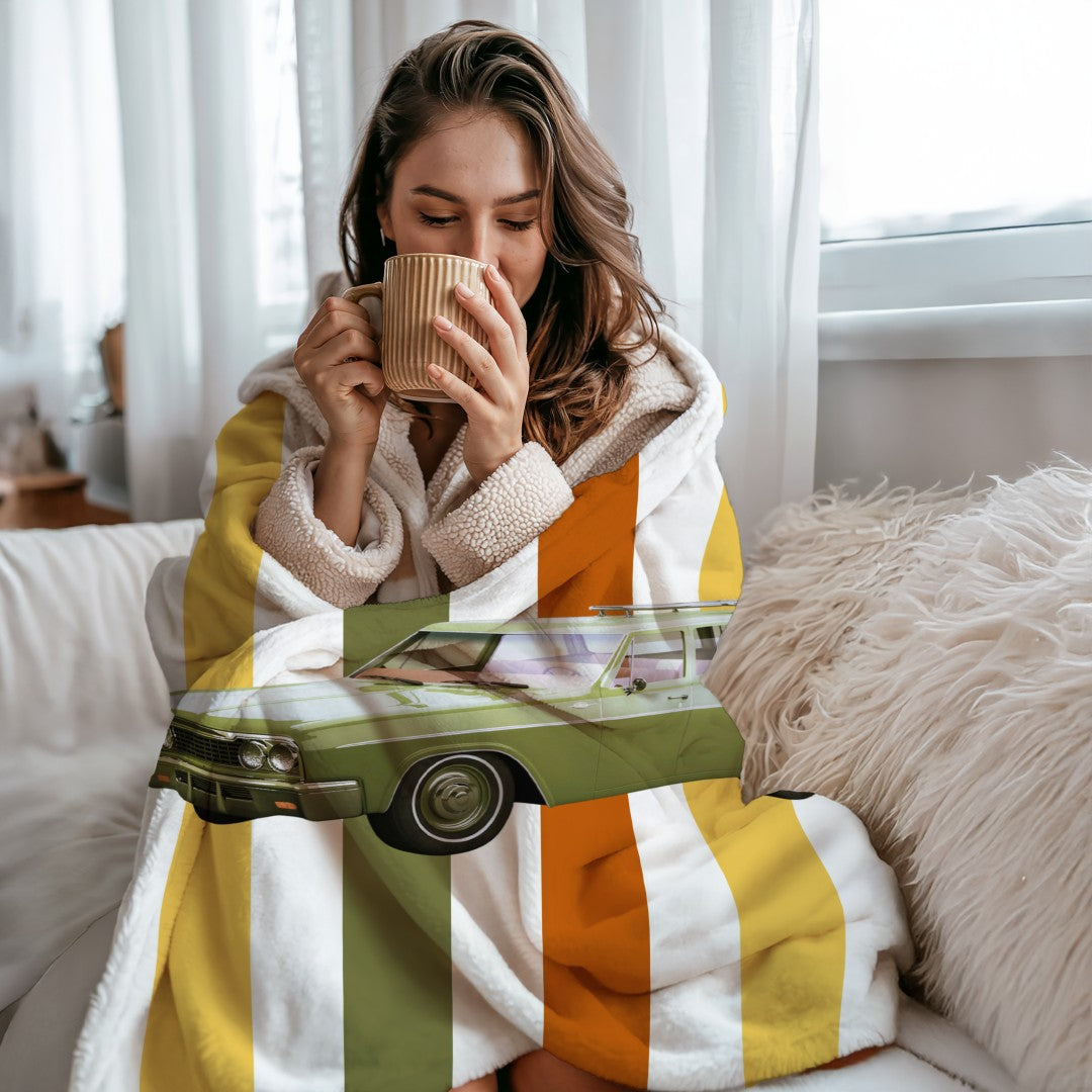 Station Wagon Sherpa Throw Blanket Retro Car Art Design