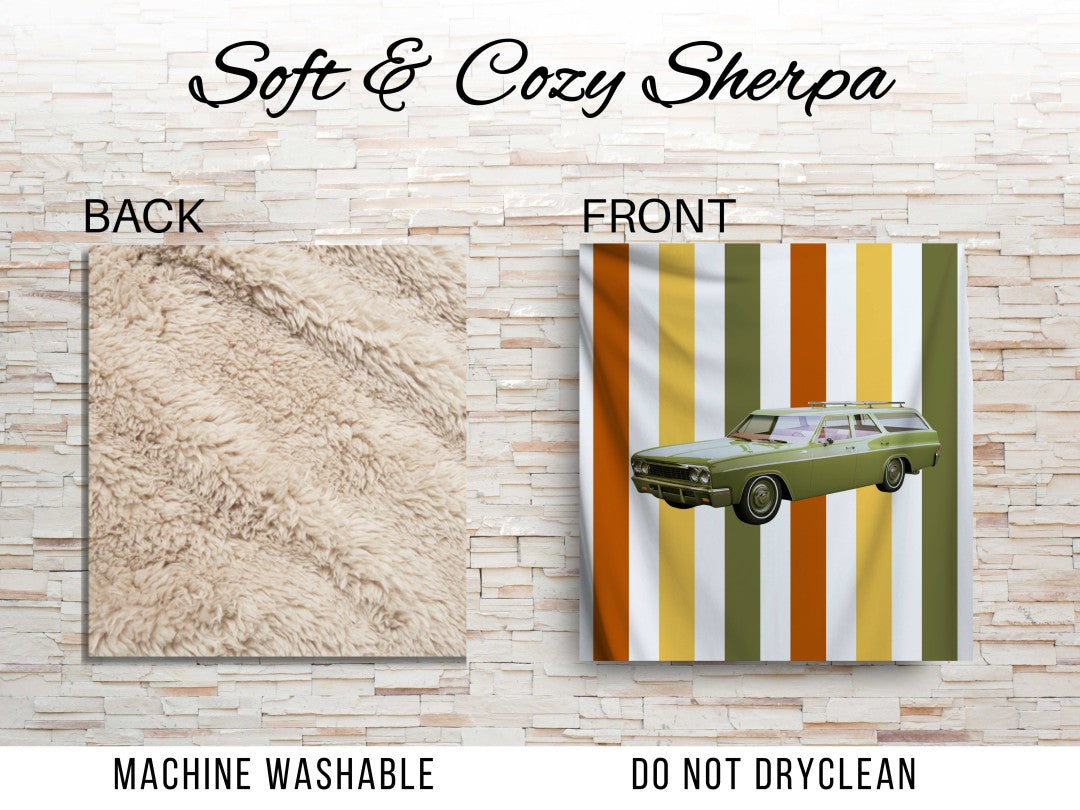 Station Wagon Sherpa Throw Blanket Retro Car Art Design