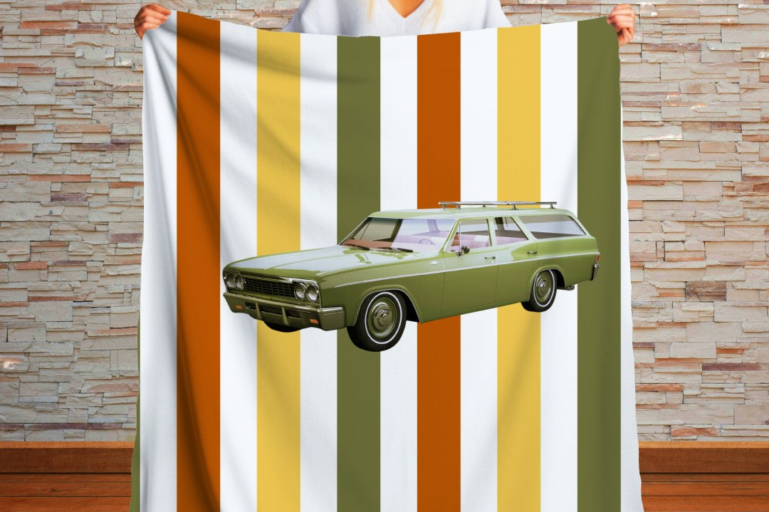 Station Wagon Sherpa Throw Blanket Retro Car Art Design